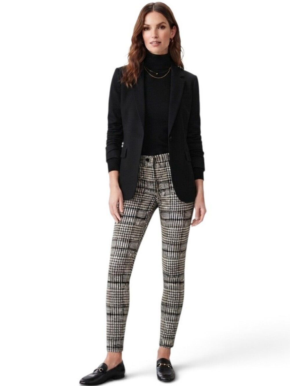 J.McLaughlin Becca Houndstooth Glen Plaid Print Stretch Straight Ankle Pants Sz6